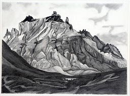 ©1990 Jan Aronson The Horns Patagonia Graphite on Paper 23x29